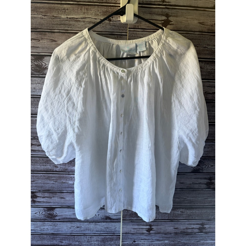 Cynthia Rowley Women's Puff Sleeve Button-Down Peasant Blouse XL Linen White NWT